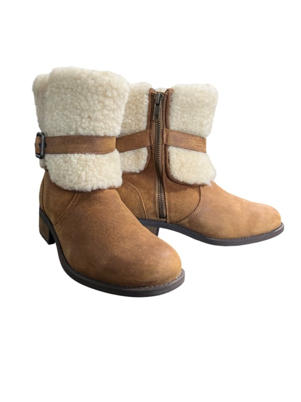 UGG Womens Size 7.5 Blayre II Ankle Boot Shearling-Lined Suede Side-Zip & Buckle